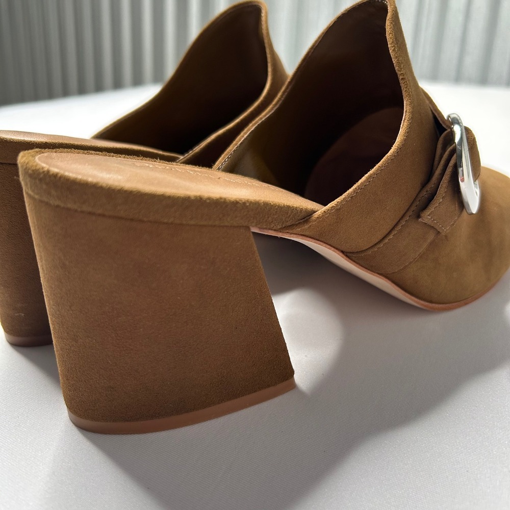 Bernardo Women's Mules Clogs Buckle Detail Block Heel Brown Leather Shoes - Picture 6 of 7